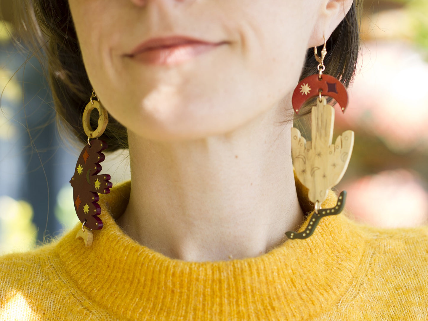 Oiseaux, lunes et serpents - Boucles d'oreilles dépareillée