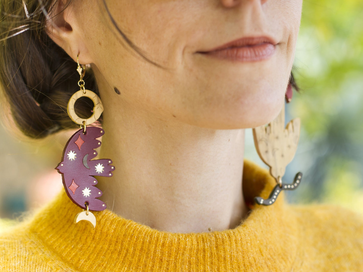 Oiseaux, lunes et serpents - Boucles d'oreilles dépareillée