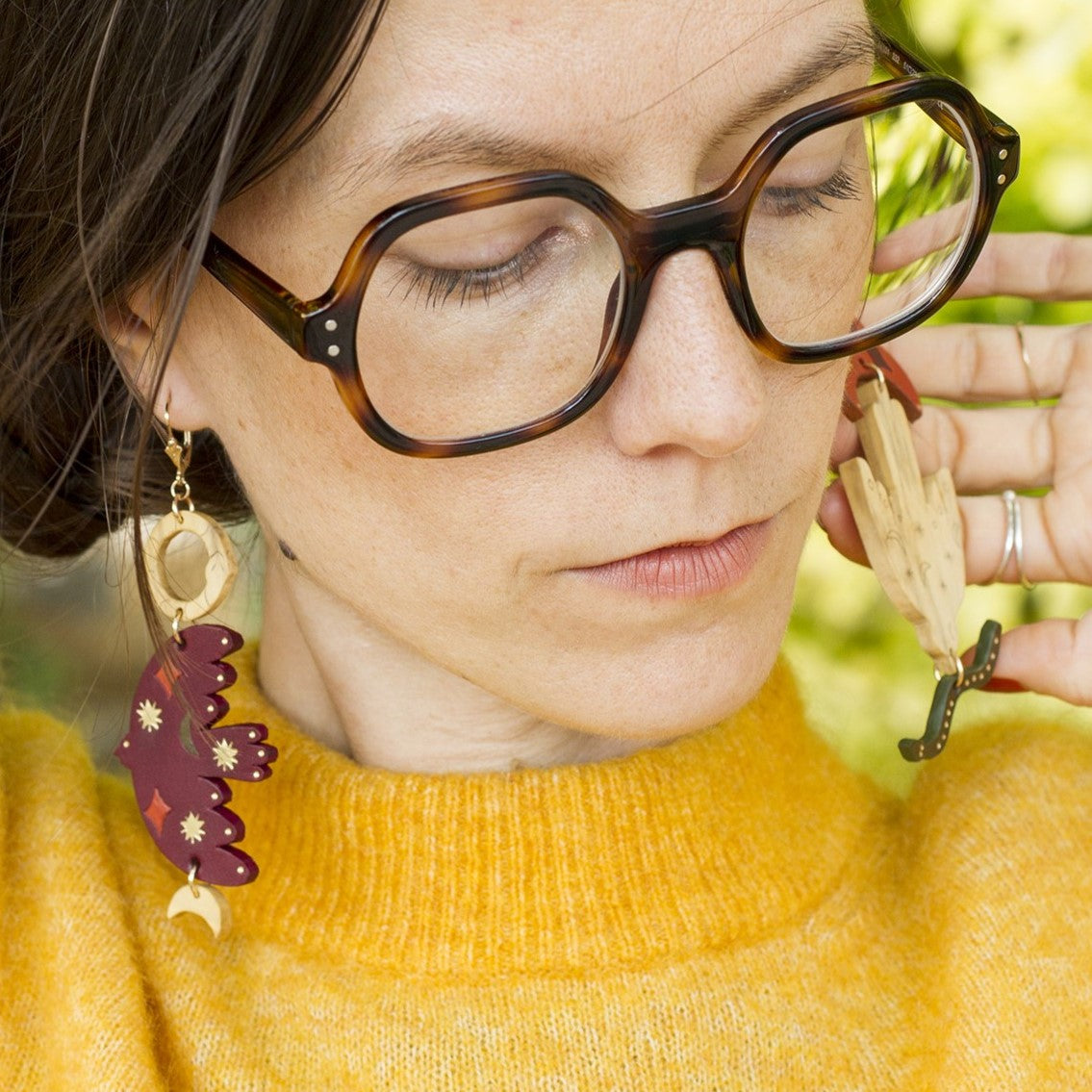 Oiseaux, lunes et serpents - Boucles d'oreilles dépareillée