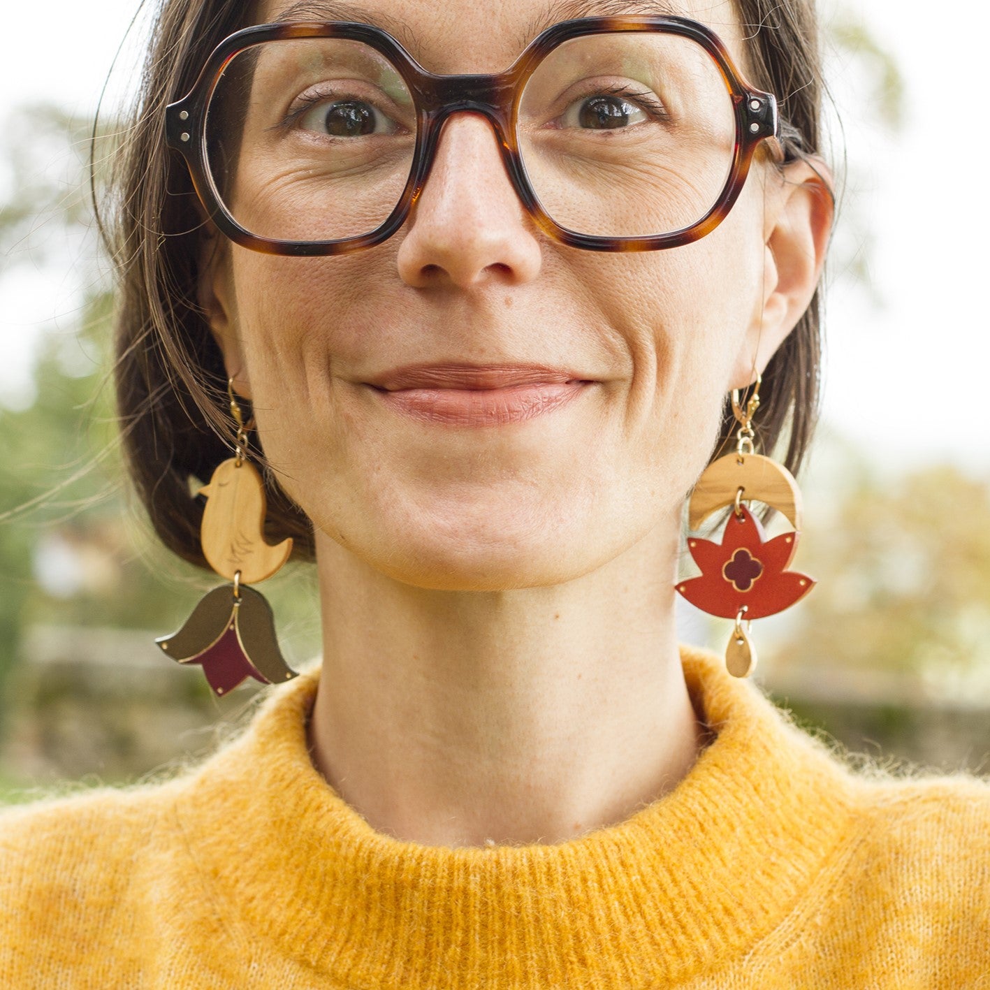 Oiseau et fleurs - Boucles d'oreilles dépareillée