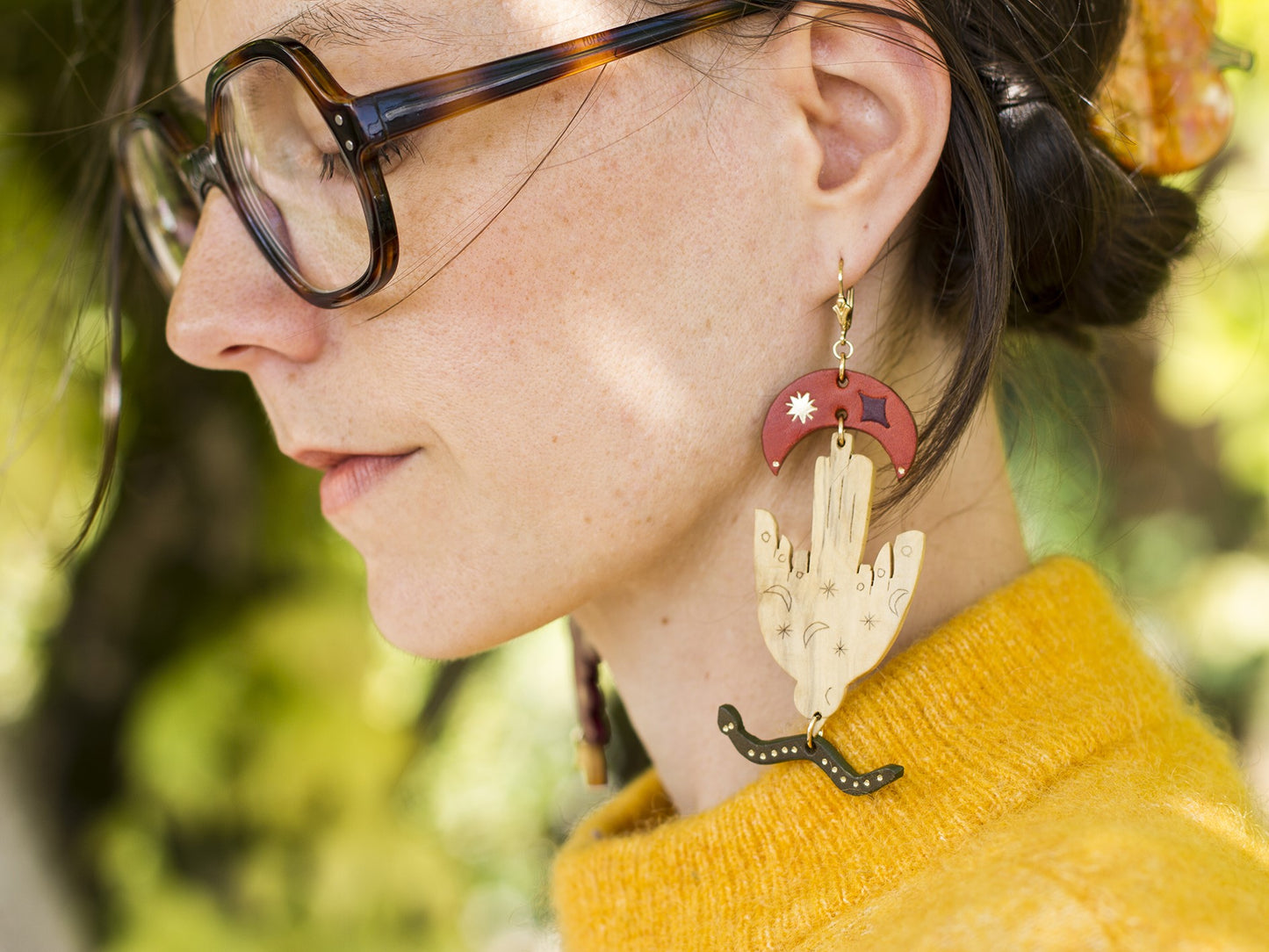 Oiseaux, lunes et serpents - Boucles d'oreilles dépareillée